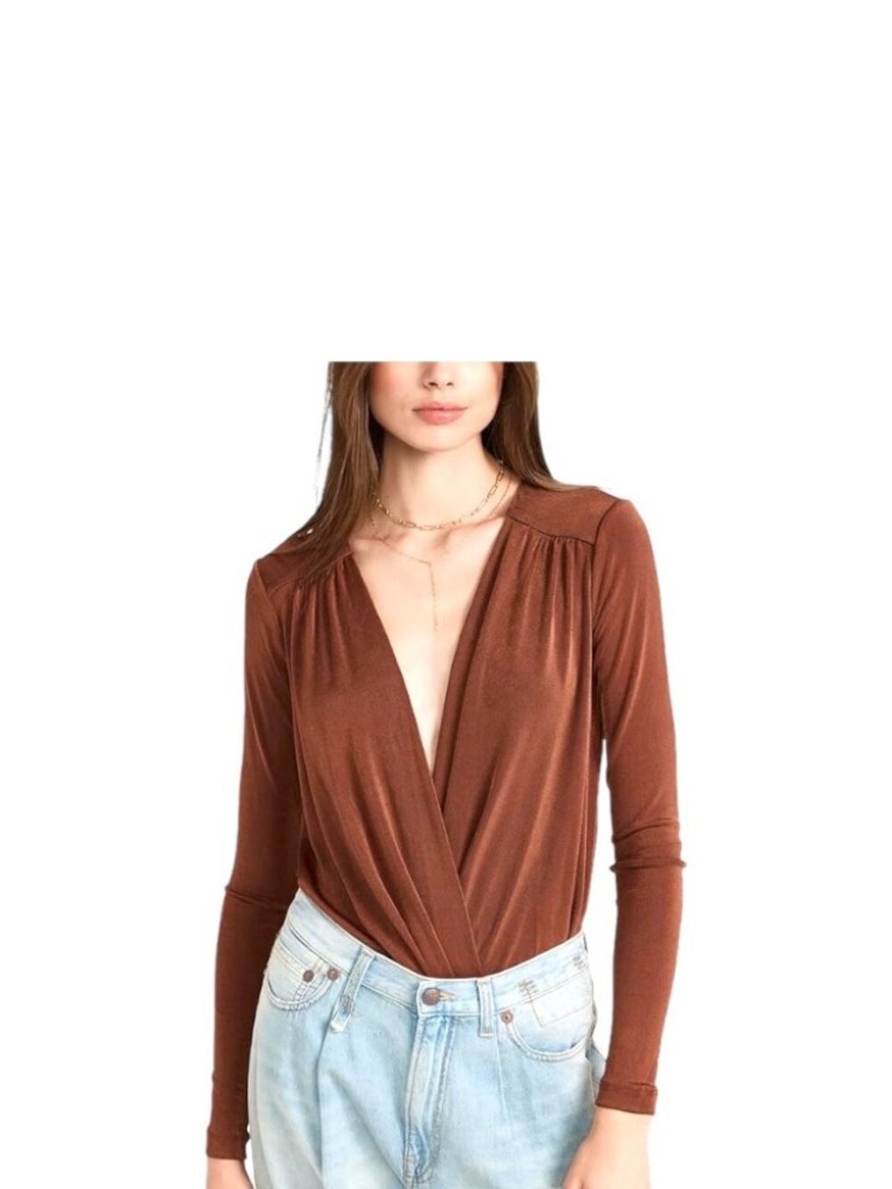 Free People Turnt Faux Wrap Bodysuit Rust Size XS Revolve Minimalist Neutral